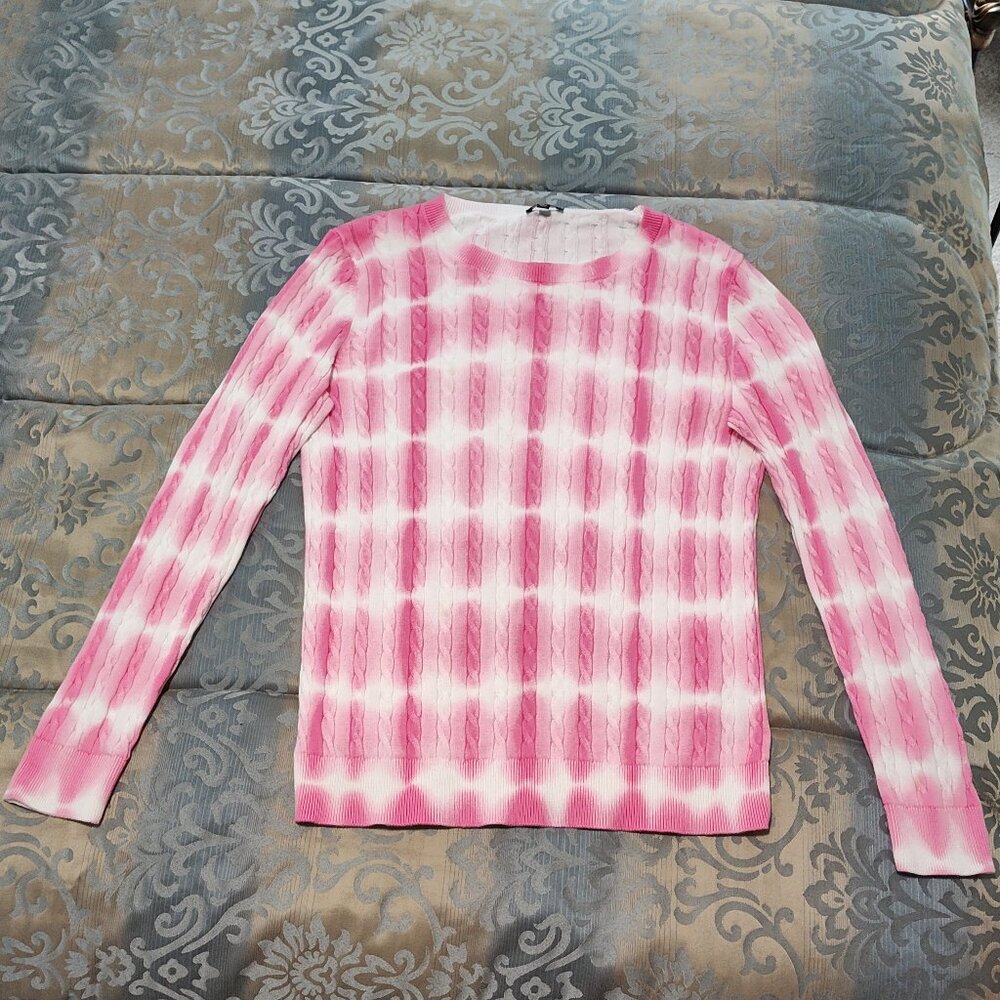 Talbots white & pink tie dye cable knit sweater, Excellent used condition size M